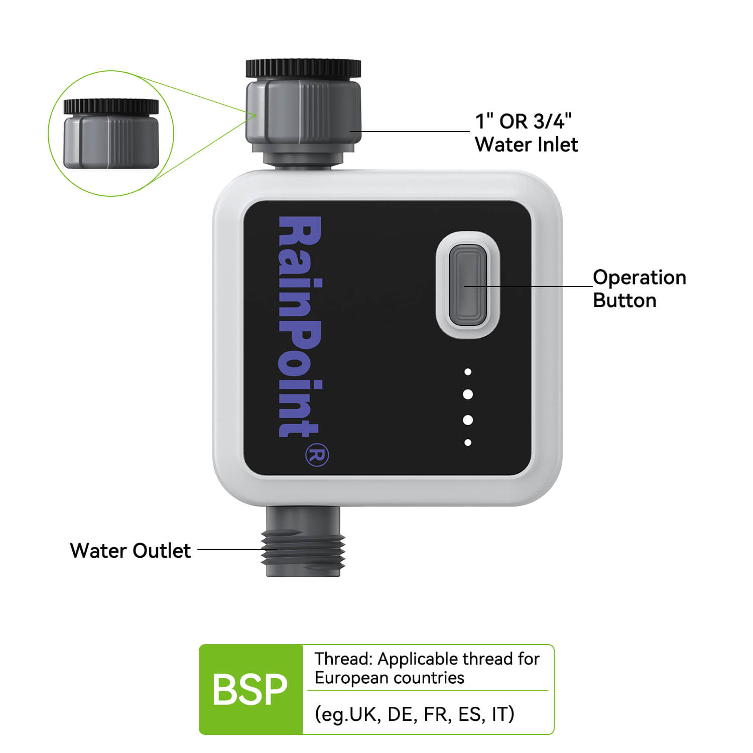 RainPoint Smart + 1-Zone Water Timer Model No: HTV113, Must be Used WiFi Hub, 2.4Ghz WiFi Only