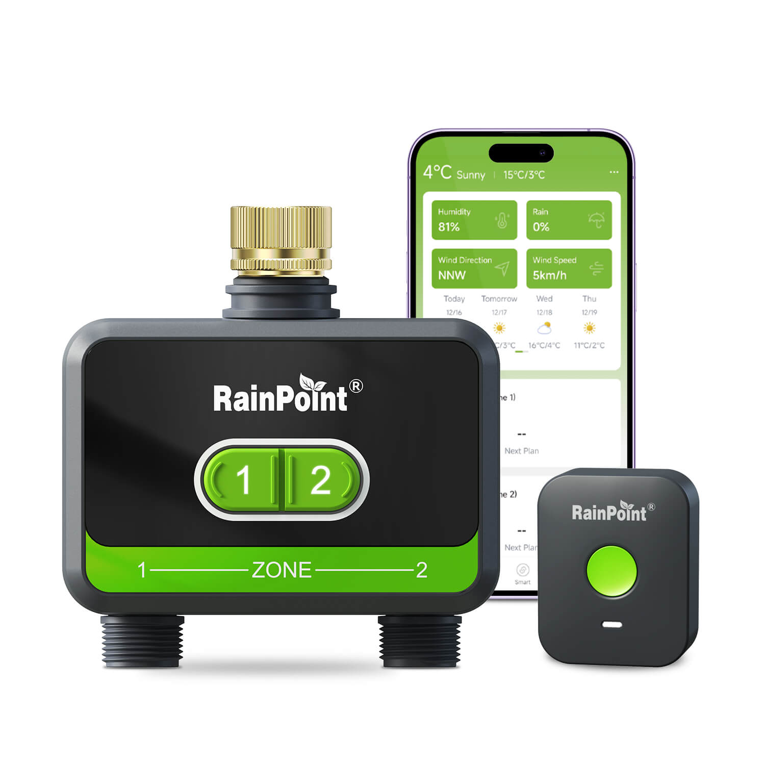 RainPoint WiFi Water Timer for Garden Hose with Brass Inlet, 2-Zone Smart Hose Timer