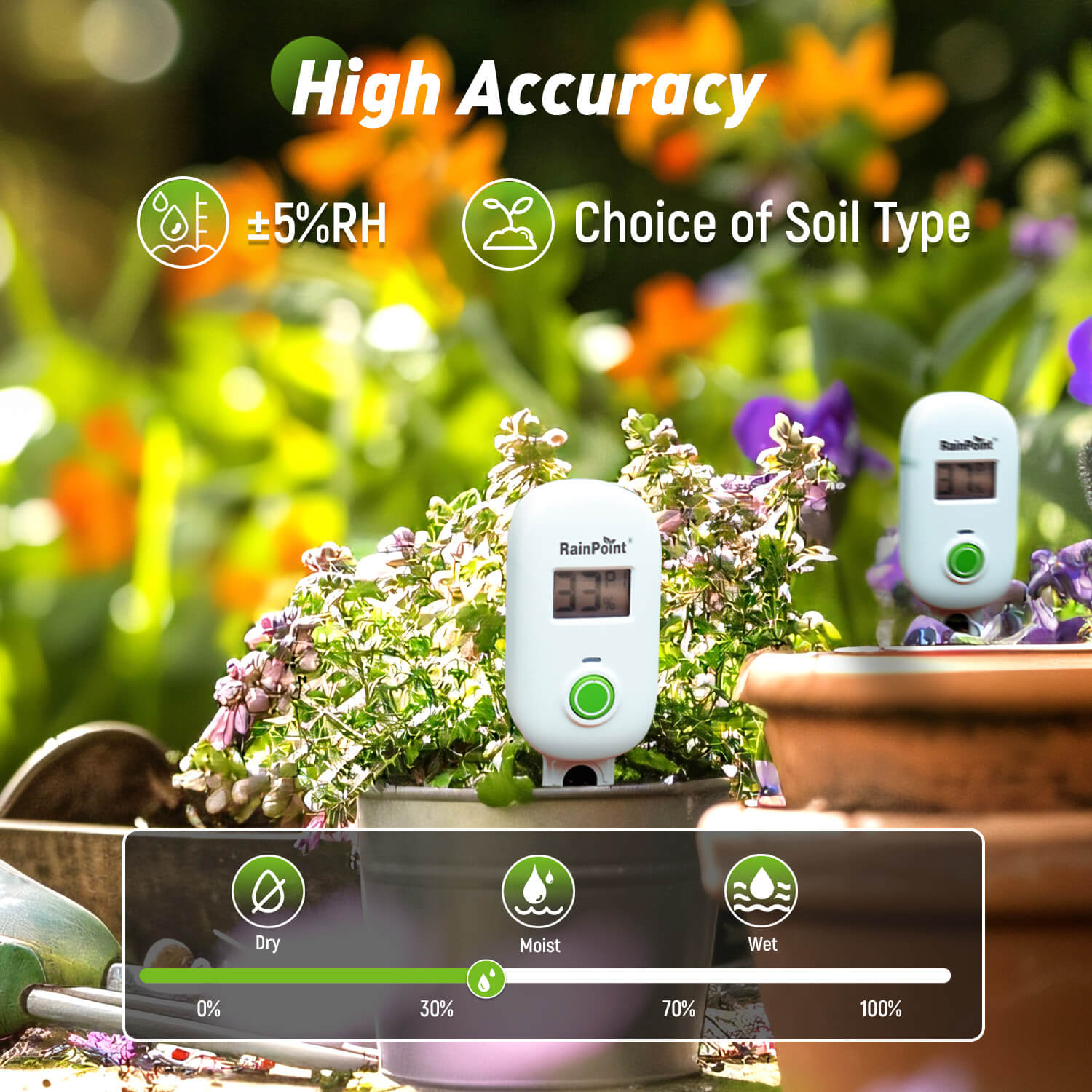 RainPoint Digital Wireless Plant Moisture Meter Houseplant Indoor with Low/High Moisture Alert