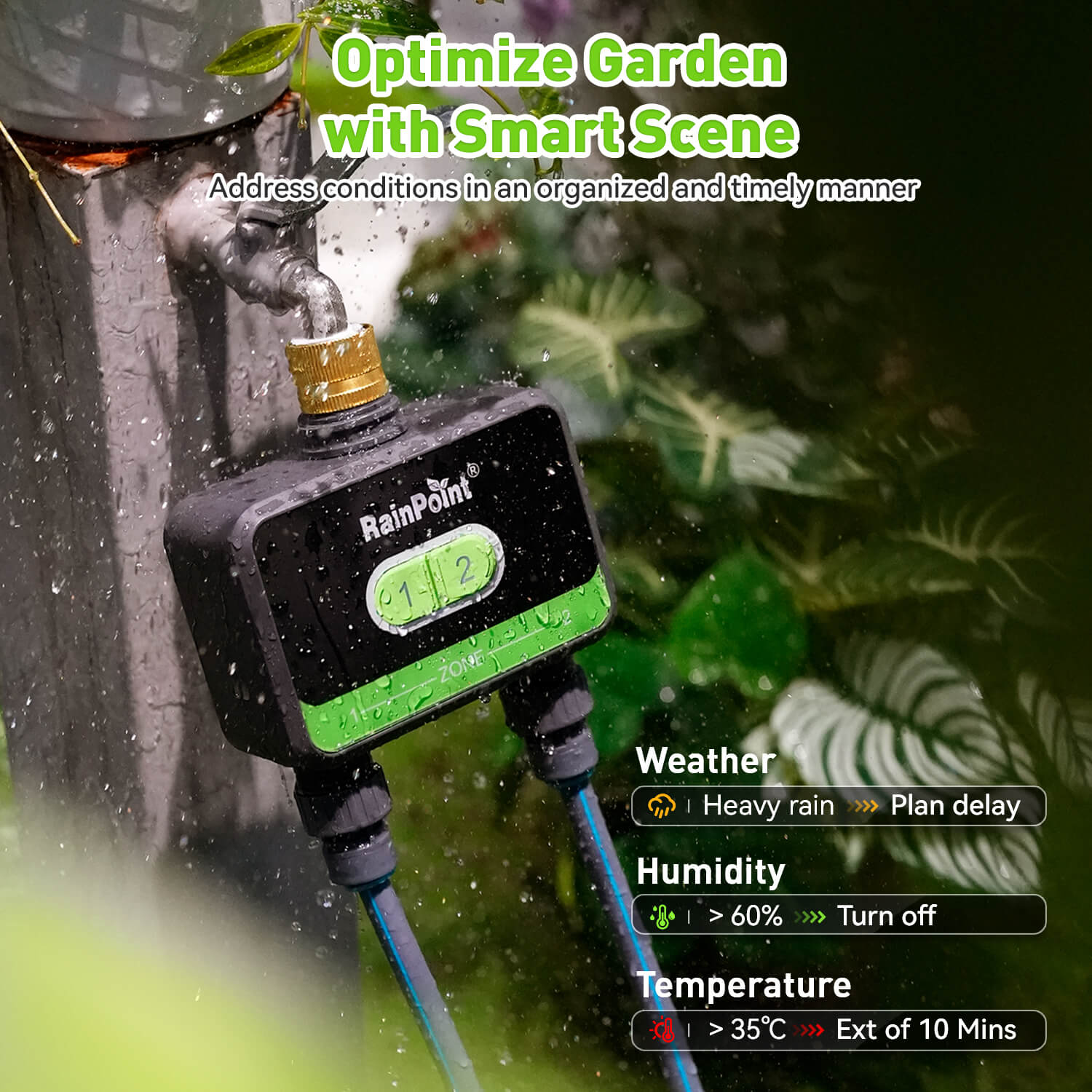 RainPoint WiFi Water Timer for Garden Hose with Brass Inlet, 2-Zone Smart Hose Timer