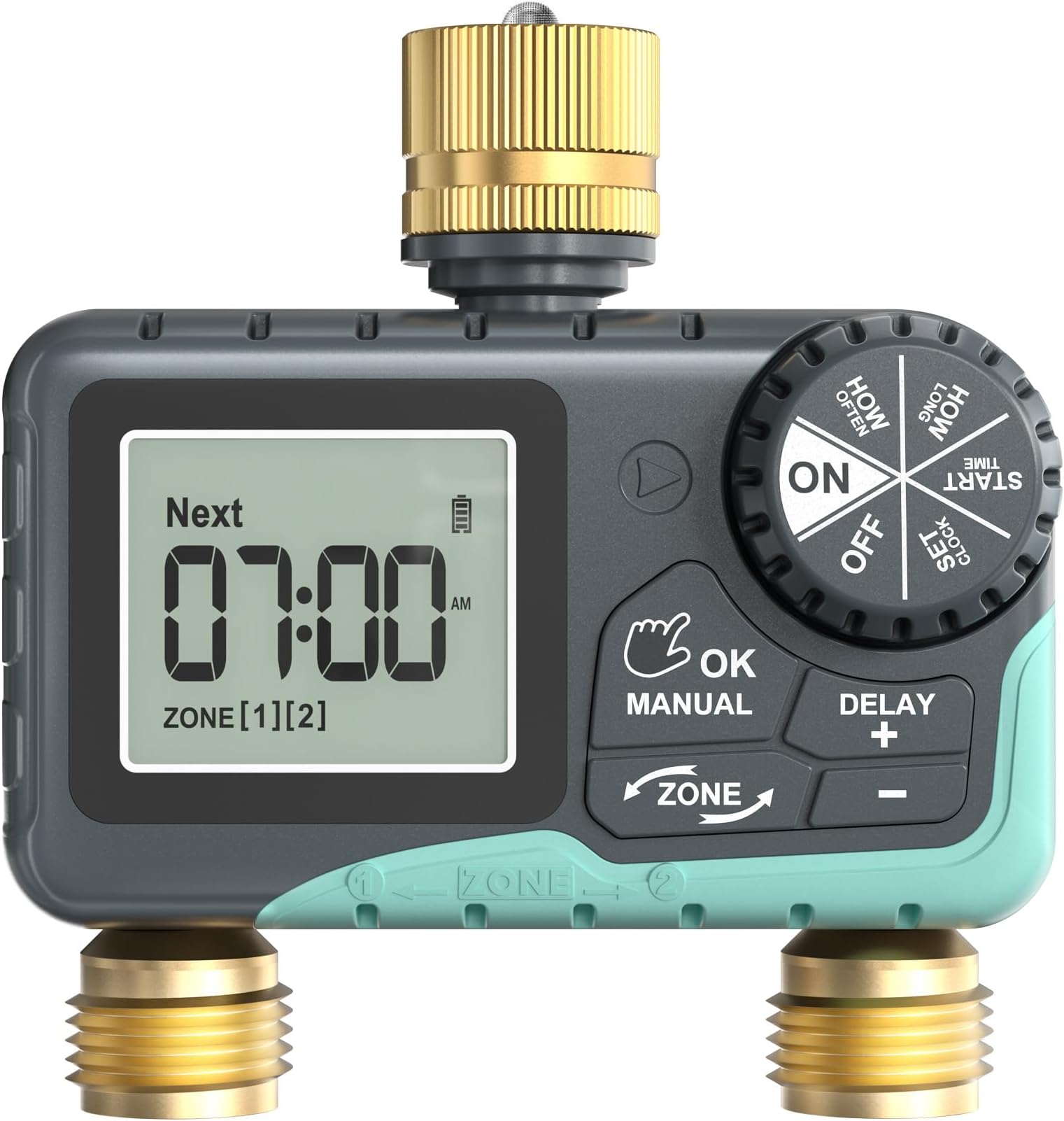 RainPoint 2 Zone Sprinkler Timer with Brass Inlet and Outlet